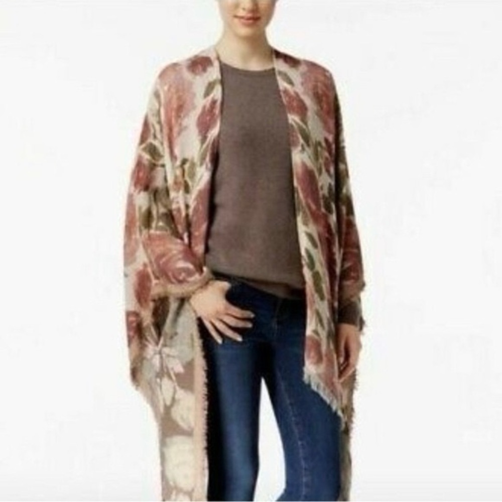 Floral Pink and Brown Women's Poncho